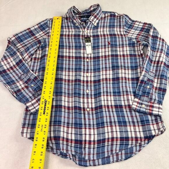 Ralph Lauren Shirt Mens Large Blue Plaid 100% Linen Button Down Long Sleeve New - Picture 7 of 10
